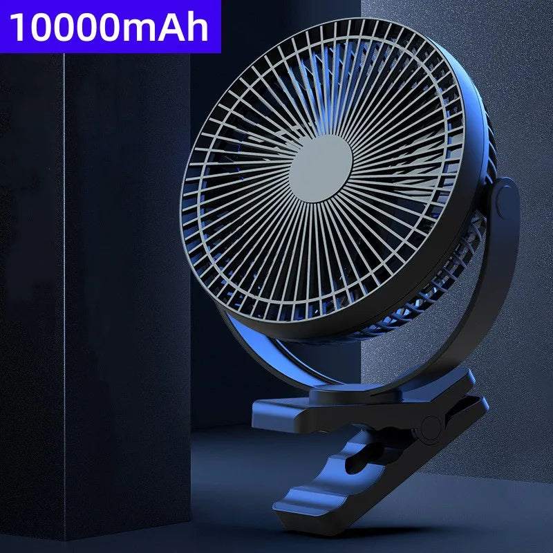 ClipVent Pro | 360° USB-Tischventilator mit Clip | 10000mAh Akku | Flüsterleise & Tragbar