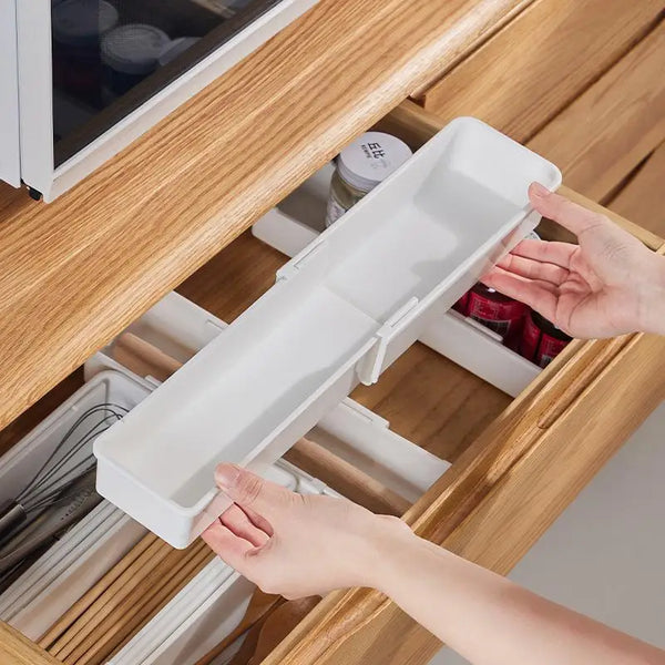 FlexiSort Besteckkasten | Ausziehbarer Besteck-Organizer | Flexibel & Platzsparend | Weiß