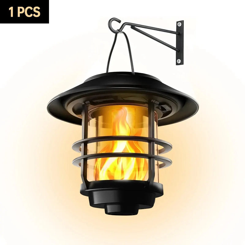 Flammora Solar Hängeleuchte mit Flammeneffekt | IP65 Wasserdicht | Edelstahl & Glas | Für Garten, Zaun & Terrasse