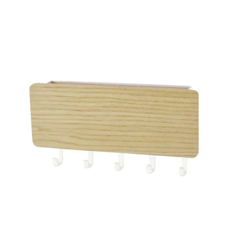 KeyNest Wand-Organizer | Bambus Schlüsselbrett mit Haken | Rechteckige Wandgarderobe für Schlüssel, Jacken & Accessoires
