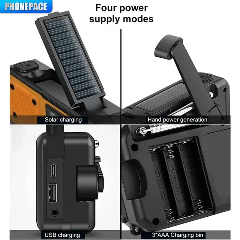 Notfallradio ResQWave Solar 4000 | 4-in-1 Stromversorgung | 4000 mAh Akku, Solar, Handkurbel & USB-C | SOS-Alarm, LED-Licht & Powerbank