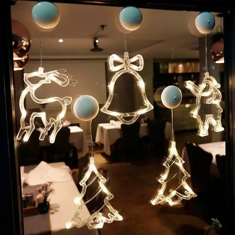 LED Fensterlicht GlowSnow | Weihnachts-Saugnapf Lampe | Schneeflocke & Santa Design | Batteriebetrieben | Warmweiß