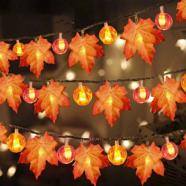 Herbst Lichterkette AutumnGlow | 1,5 m | Ahornblätter & Kürbis Deko | 5 LED Warmweiß
