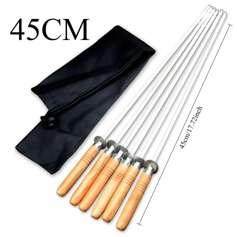 GrillSpear Grillspieße 55 cm | Set aus 6 | Edelstahl mit Buchenholzgriff | Extra Lang & Hitzebeständig