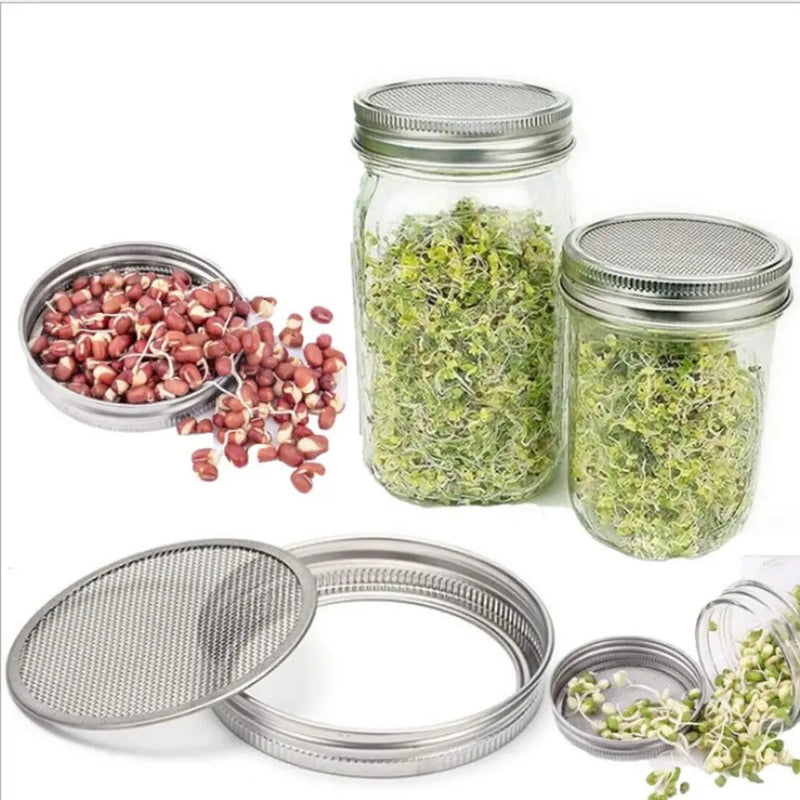 VitaKeim Keimglas Set | Edelstahl-Siebdeckel | Für frische Sprossen zuhause | 16oz & 32oz