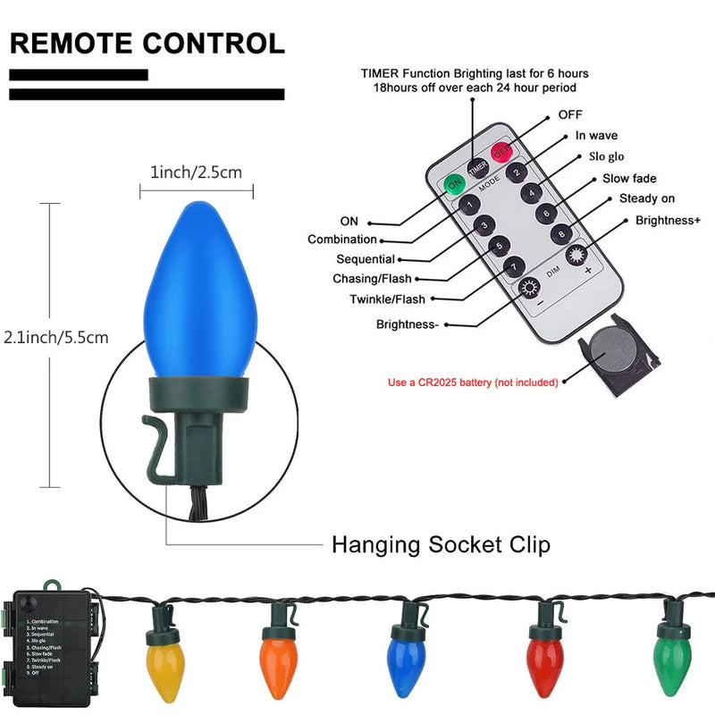 LumiBerry LED Weihnachtslichterkette C7 | Vintage Erdbeer-Design | Fernbedienung & Timer | Innen & Außen