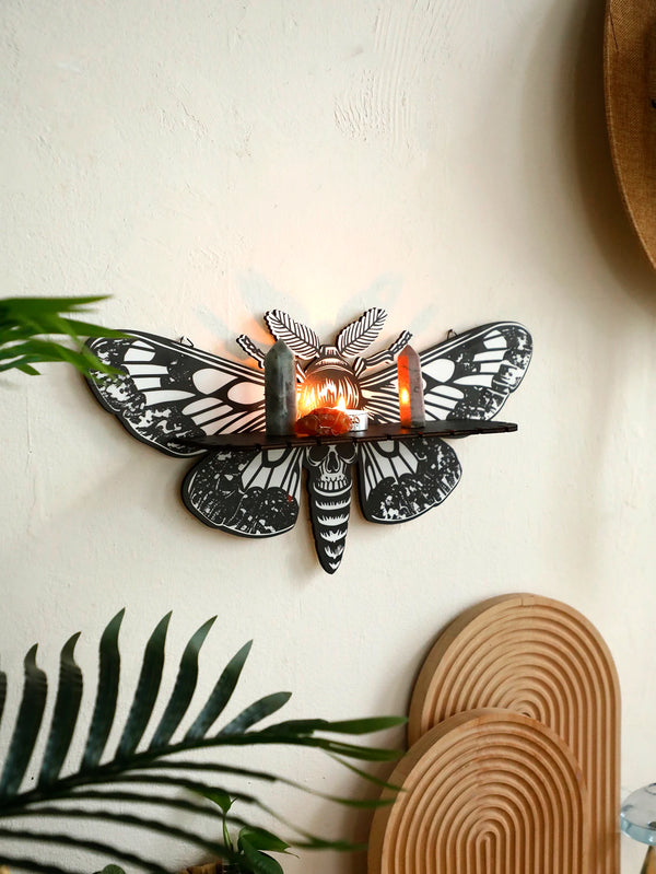 Kristall Regal MysticWings | Schwebendes Wandregal mit Libelle & Schmetterling | Halloween & Gothic Deko