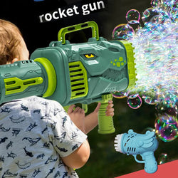 DinoBubbles Automatische Seifenblasenmaschine | 32 Düsen & LED-Licht | Lustiger Dinosaurier-Design | Für Kinder & Outdoor-Aktivitäten