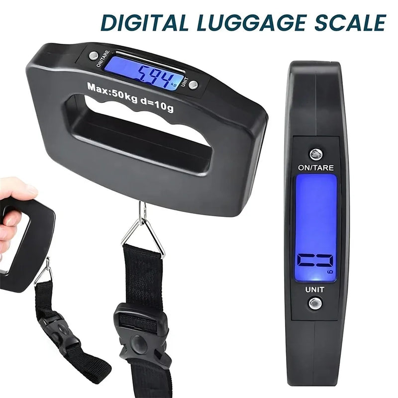WeighLite Digitale Kofferwaage | LCD-Anzeige mit Hintergrundbeleuchtung | Bis 50 kg | Tragbar & Präzise | Für Reisen & Gepäck