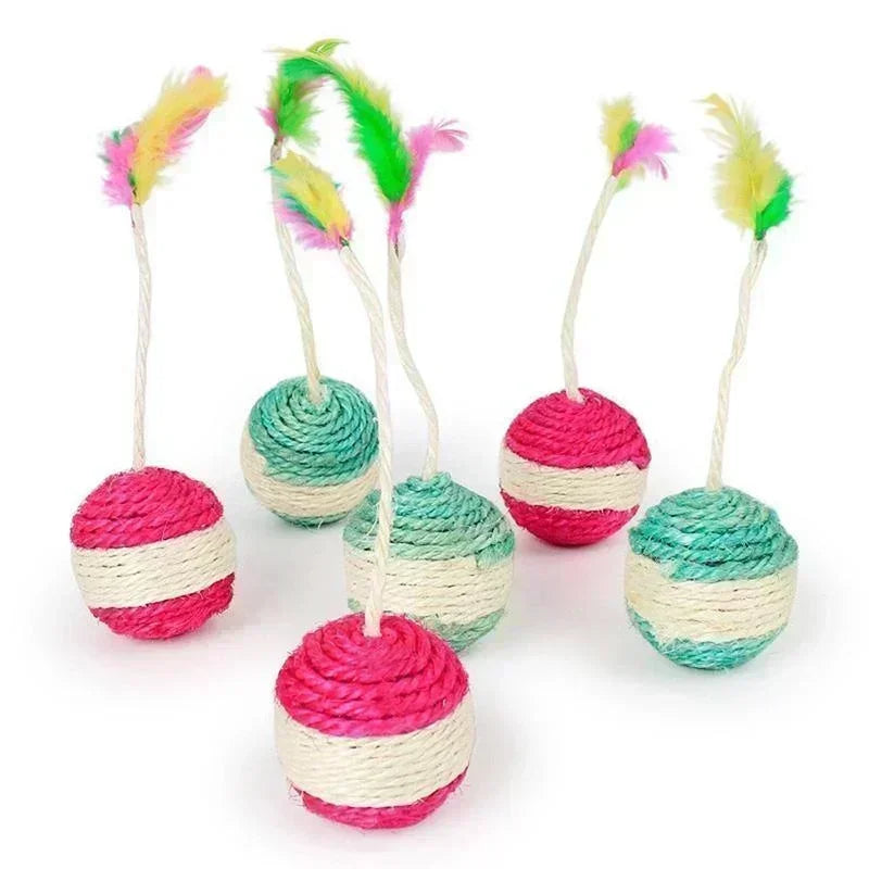 Katzenspielball SisaRoll Nature | Ø 6,5 cm | Aus Natur-Sisal | Kratzspielzeug & Krallenpflege | Farbe zufällig