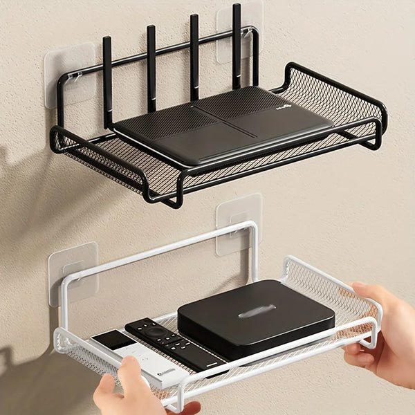 Wandregal Gridovox | Router- & TV-Box Halterung | Belüftet & Platzsparend | Aus Carbonstahl