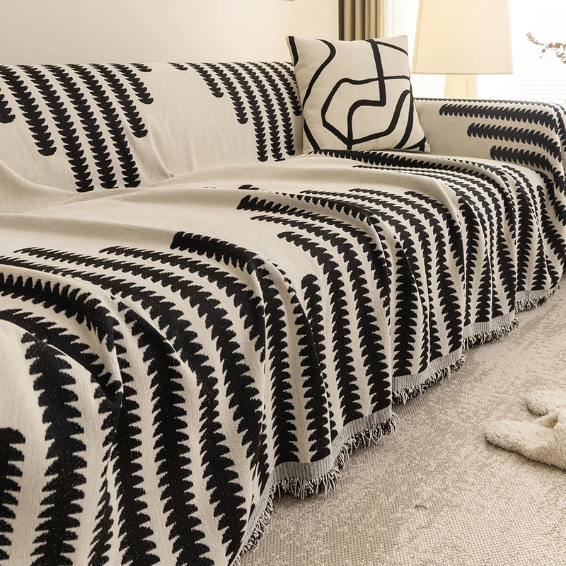 Chenille Sofa-Decke NordicTassel | Mit Fransen | Allround-Wohn- & Kuscheldecke | Für alle Jahreszeiten