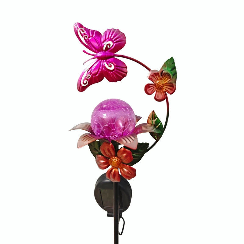 Floravina Sonnenblüte Solar Gartenstecker Blume mit LED | Glasblüte & Eisenstab | Automatisches Licht bei Dämmerung | Für Garten, Balkon & Terrasse