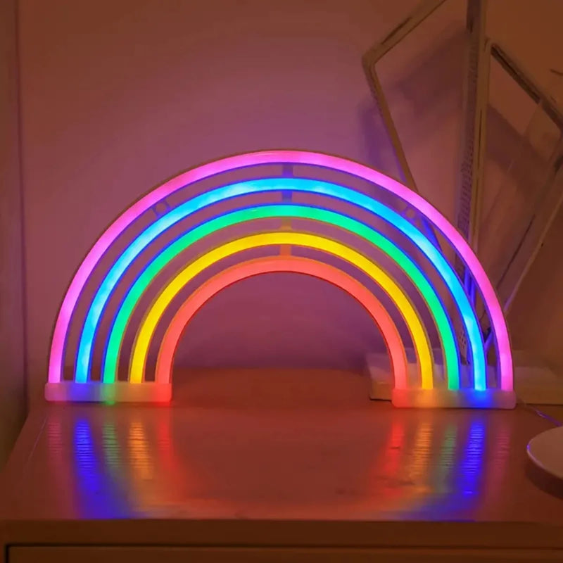 Neonlicht RainbowGlow | Bunte Regenbogen-Tischlampe | 30 × 16,5 cm | Deko-Licht für Party & Zuhause