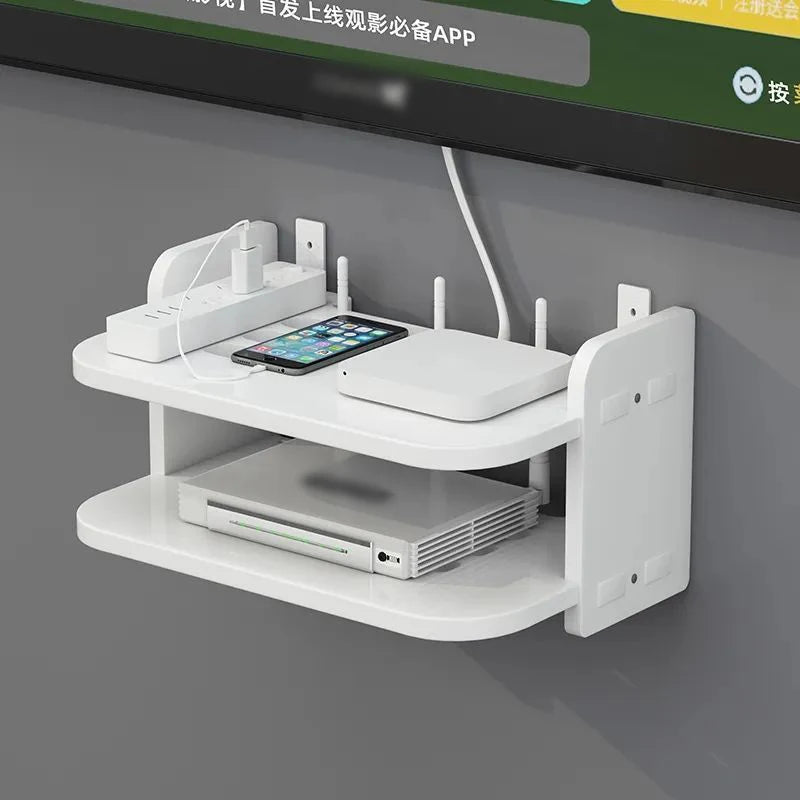 SkyConnect Home | WLAN-Router Wandregal | Versteckter Kabel-Organizer & Steckdosenhalter | Schwebendes Regal für TV-Box & Mehr | Weiß | 40×12×8 cm