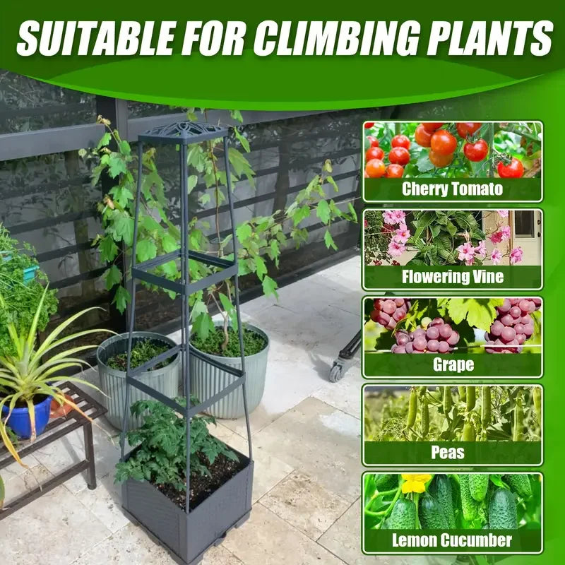 Climbura GrowTower Hochbeet Pflanzkasten mit Rankhilfe | 114 cm Höhe | Modulares Tomaten- & Gemüseturm-System | Mit Wasserreservoir