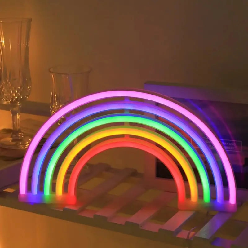 Neonlicht RainbowGlow | Bunte Regenbogen-Tischlampe | 30 × 16,5 cm | Deko-Licht für Party & Zuhause