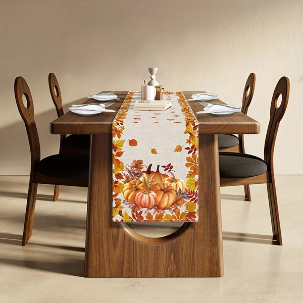 HerbstTafel | Leinen-Tischläufer mit Kürbis- & Ahornblattmotiv | 4 Größen | Herbst- & Erntedank-Deko