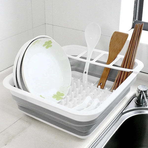 Fold&Drain Faltbares Abtropfgestell | Platzsparender Geschirrständer mit Wasserablauf | Für Teller, Schüsseln & Besteck | Waschbarer Kunststoff