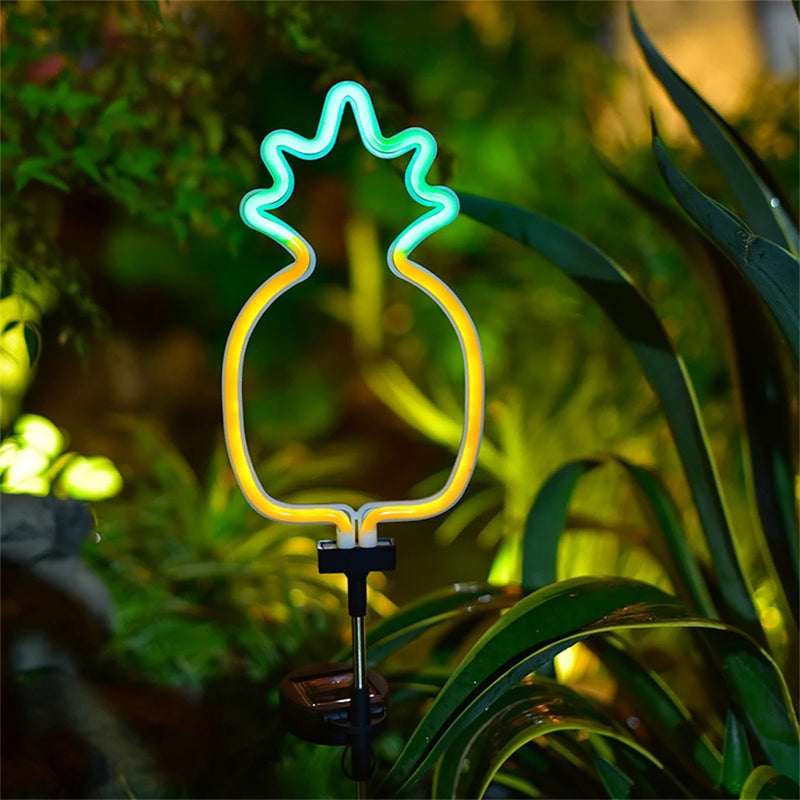 NeonGlow NaturDécor Solar-Neon-Gartenleuchte Cactus & Flamingo | LED Erdspieß IP65 Wasserdicht