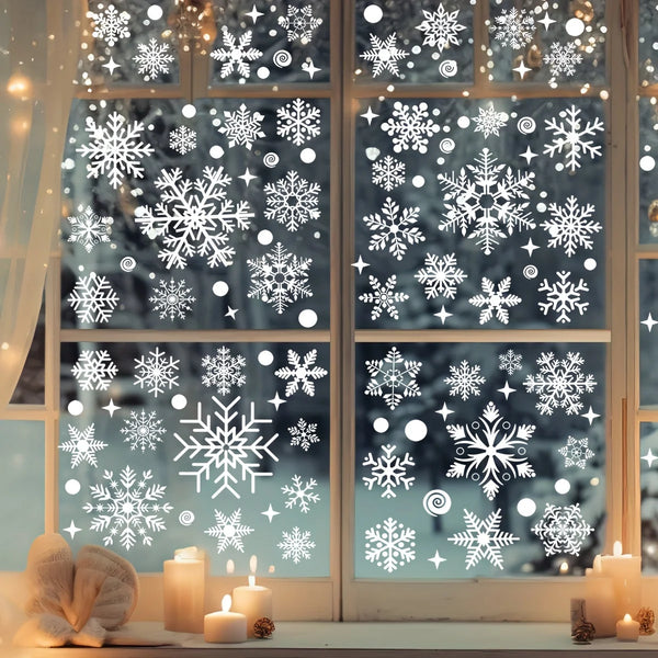 Frostelle | Weihnachts Schneeflocken Fenstersticker | 137-teilig | Wiederverwendbare PVC-Dekoaufkleber | Winter & Weihnachtsdekoration für Glasflächen