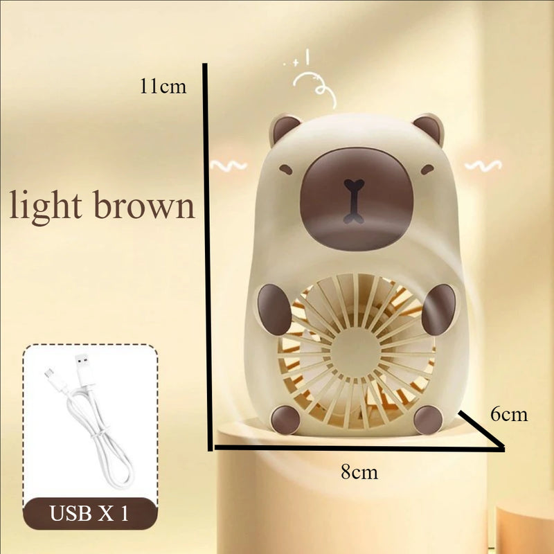 BrisePals MiniCool Mini Tischventilator Hund & Capybara | 3-Stufen Wind | USB-Ladung | Leise & Handlich