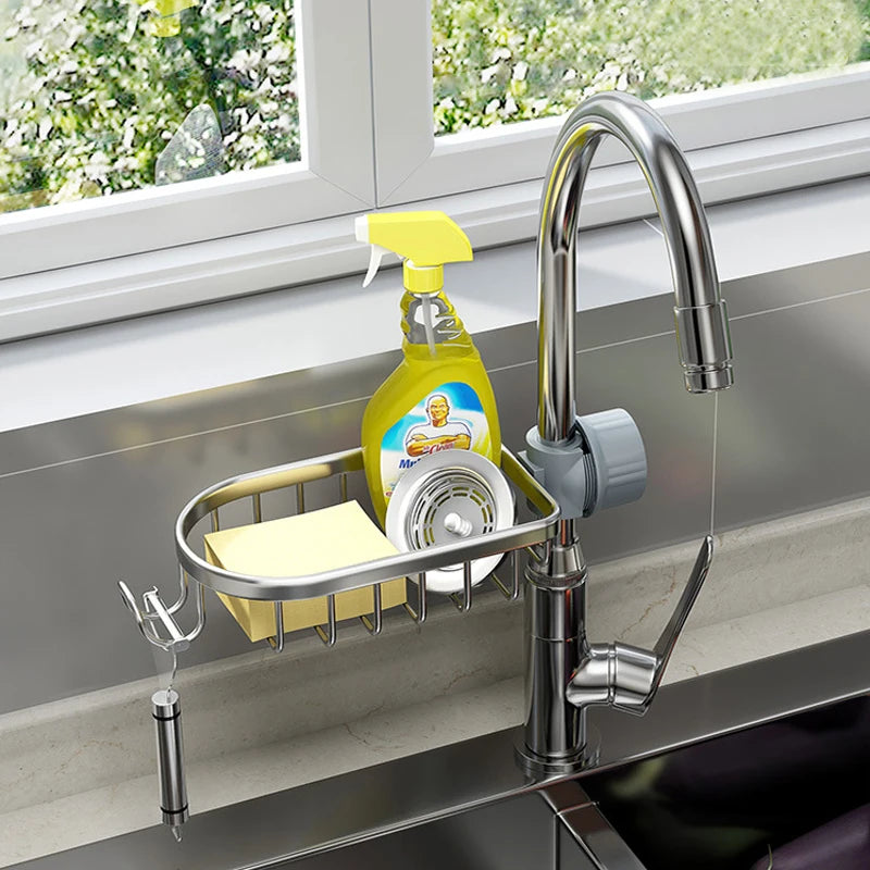 FlexiFlow Wasserhahn-Ablage | Verstellbarer Spül- & Waschbecken-Organizer für Schwämme, Tücher & Badaccessoires