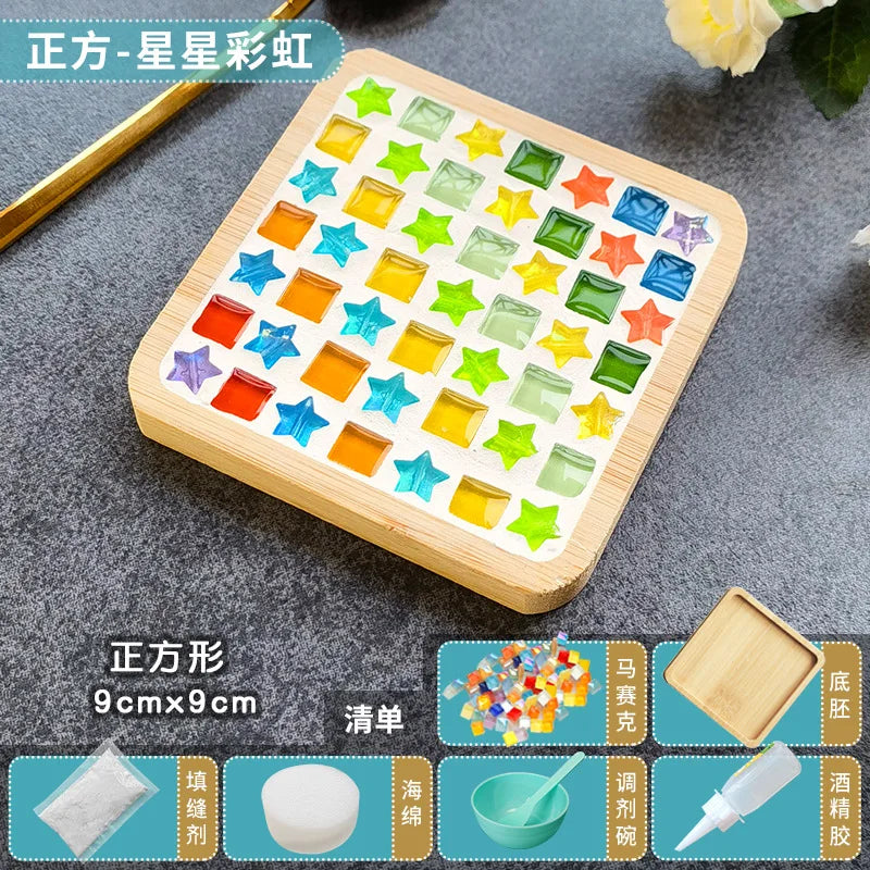 Bambus Mosaik-Untersetzer MosaicJoy | Herz & Quadrat | DIY-Bastelset für Kinder & Erwachsene
