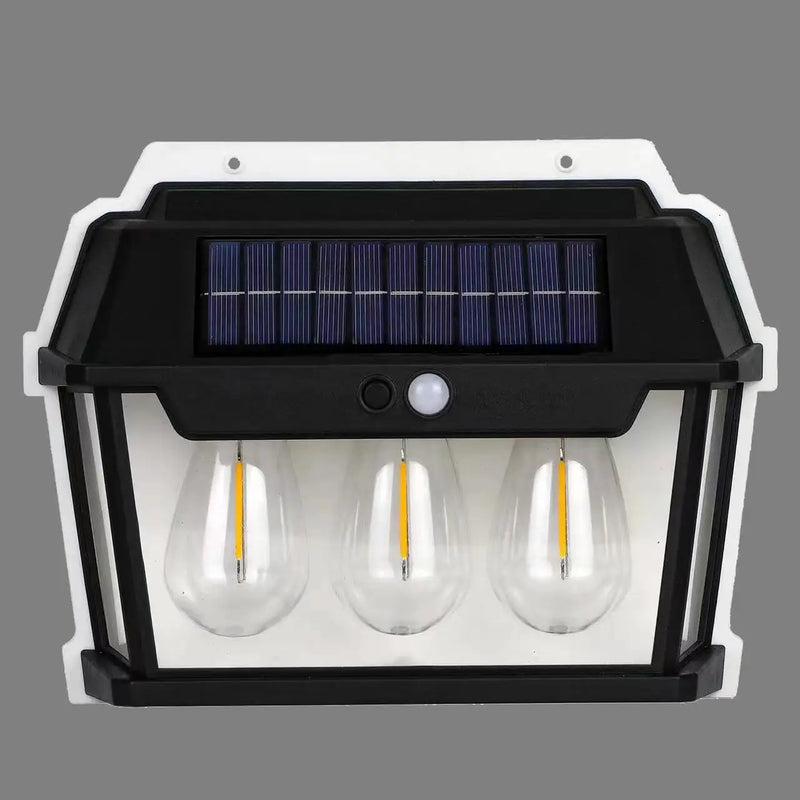 SolaraLux Solar Wandleuchte mit Bewegungsmelder | LED Filament Licht | Wasserdicht IP65 | 3 Modi | 500 Lumen | Warmweiß