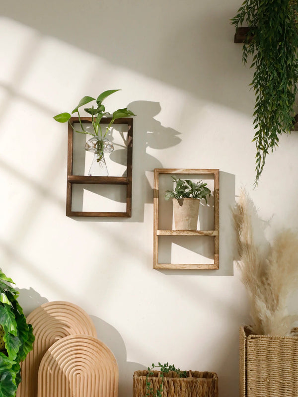 Rustora Wandregal | Schweberegal Massivholz | Rustikaler Boho-Stil | Platzsparende Wanddeko