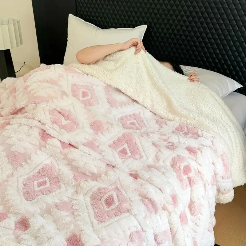 Vellunia | Kuscheldecke aus Imitationswolle | Beidseitig weiches Jacquard & Samt | Maschinenwaschbar & Wärmend | Luxus-Wohndecke für Sofa, Bett & Büro