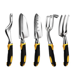 TerraForte Tools Gartenwerkzeug Set 5-tlg. | Ergonomisch & Rostfrei | Mit Handschuhen & Tiefenskala | Edelstahl