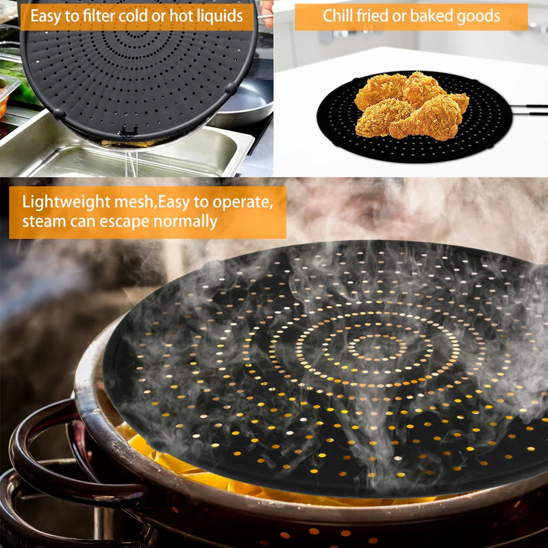 Spritzschutzdeckel CookSafe FlexGuard | Silikon & Edelstahl | Faltbarer Spritzschutz für Pfanne & Topf | 50×32 cm | Hitzebeständig & Spülmaschinenfest