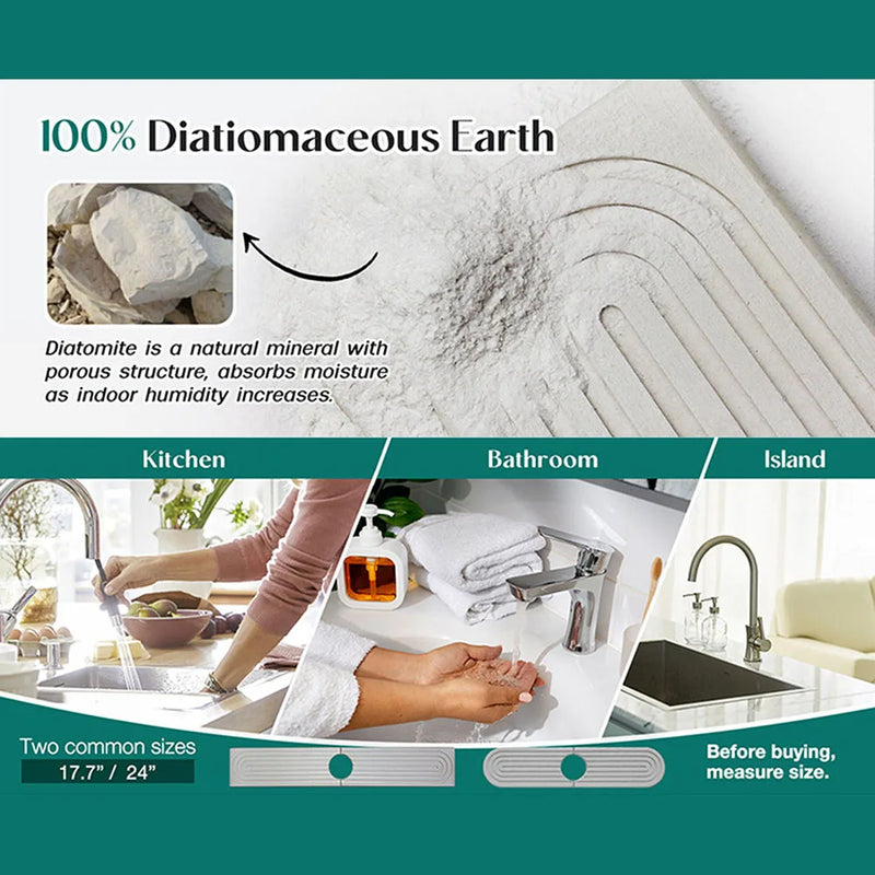 Dryomi SinkGuard Wasserabsorbierende Waschbeckenmatte 60 x 10 cm | Diatomit-Material | Spritzschutz & Ablage für Küche & Bad