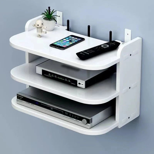 SkyConnect Home | WLAN-Router Wandregal | Versteckter Kabel-Organizer & Steckdosenhalter | Schwebendes Regal für TV-Box & Mehr | Weiß | 40×12×8 cm