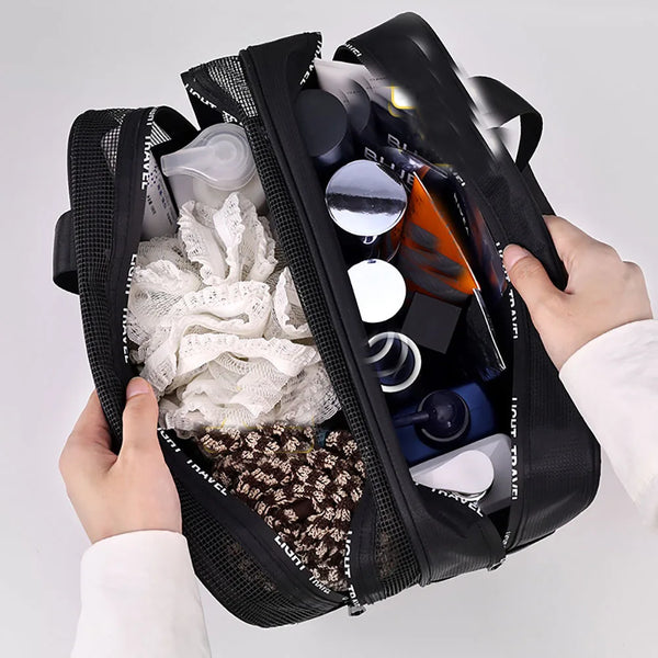 Kosmetiktasche mit Nass-Trocken-Trennung | Doppel-Layer Design | Wasserdicht & Großes Volumen | Unisex Reise-Organizer