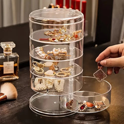 Schmuckaufbewahrung 360° drehbar | Staubdicht & Wassergeschützt | 5-lagige Kosmetikbox | GlanzDreh Transparent