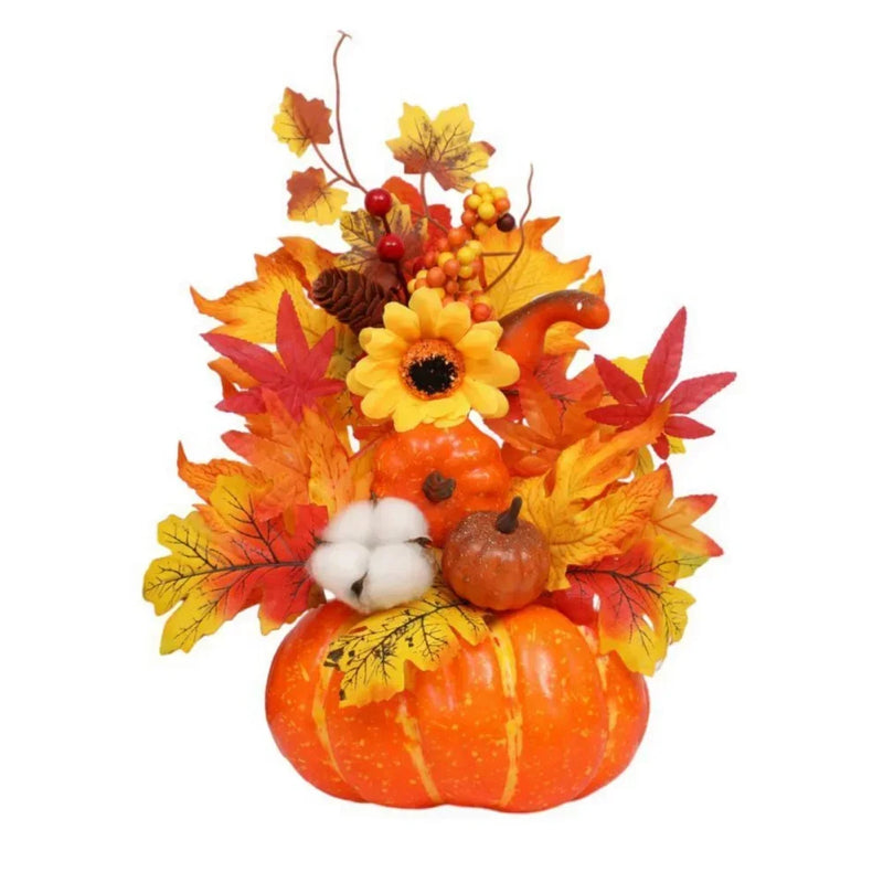 HerbstZauber | Dekokürbis mit Kunstblumen | 25–30 cm | Herbst- & Halloween-Deko