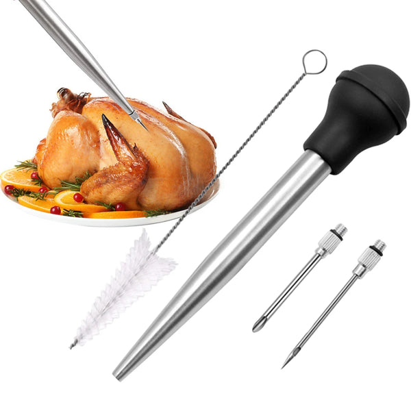MARINOVA Bratenspritze | Mit Edelstahlaufsätzen & Silikonpumpe | Für Marinaden & Bratensaft | Perfekt für BBQ, Truthahn & Braten