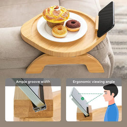 Armilo Sofa-Armlehnen-Tisch aus Holz | Clip-On Couch Tray mit Handyhalter | Für Snacks, Getränke & Fernbedienung | Kein Bohren nötig