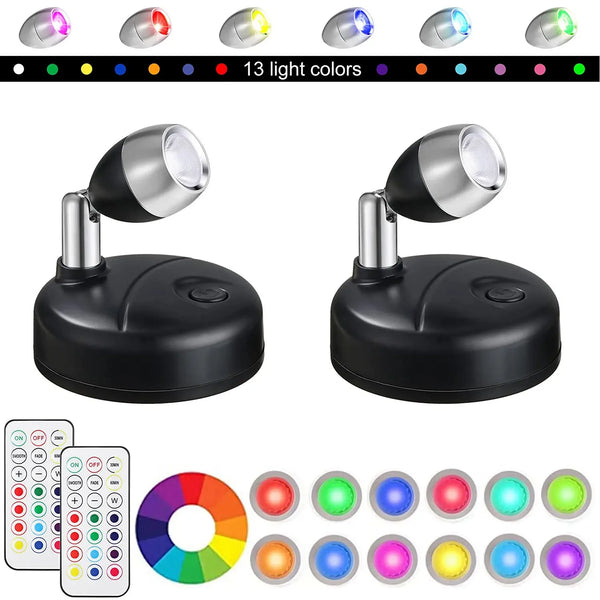 LumiFlex Spotlights | 2er Set Kabellose LED Spotlights mit Fernbedienung | RGB Farbwechsel & Timer | Drehbar für Bilder, Schränke & Wände