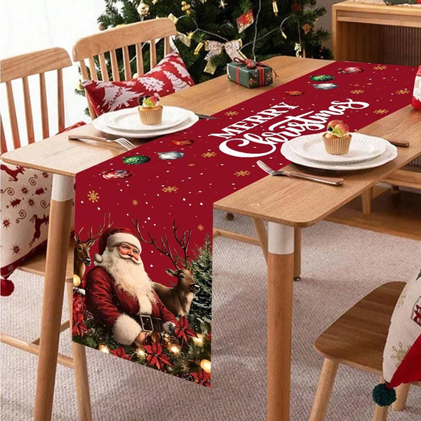 Weihnachtlicher Tischläufer RetroClaus | Vintage Santa Design | 35×180 cm | 100% Polyester | Festliche Tischdeko