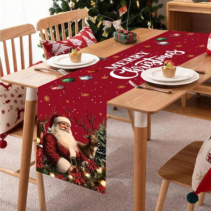 Weihnachtlicher Tischläufer RetroClaus | Vintage Santa Design | 35×180 cm | 100% Polyester | Festliche Tischdeko