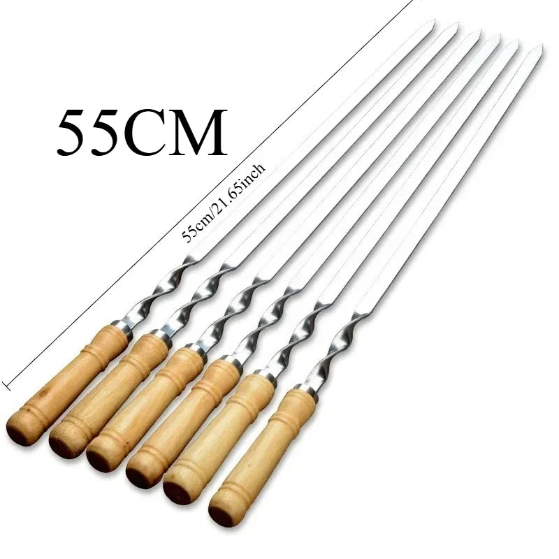 GrillSpear Grillspieße 55 cm | Set aus 6 | Edelstahl mit Buchenholzgriff | Extra Lang & Hitzebeständig