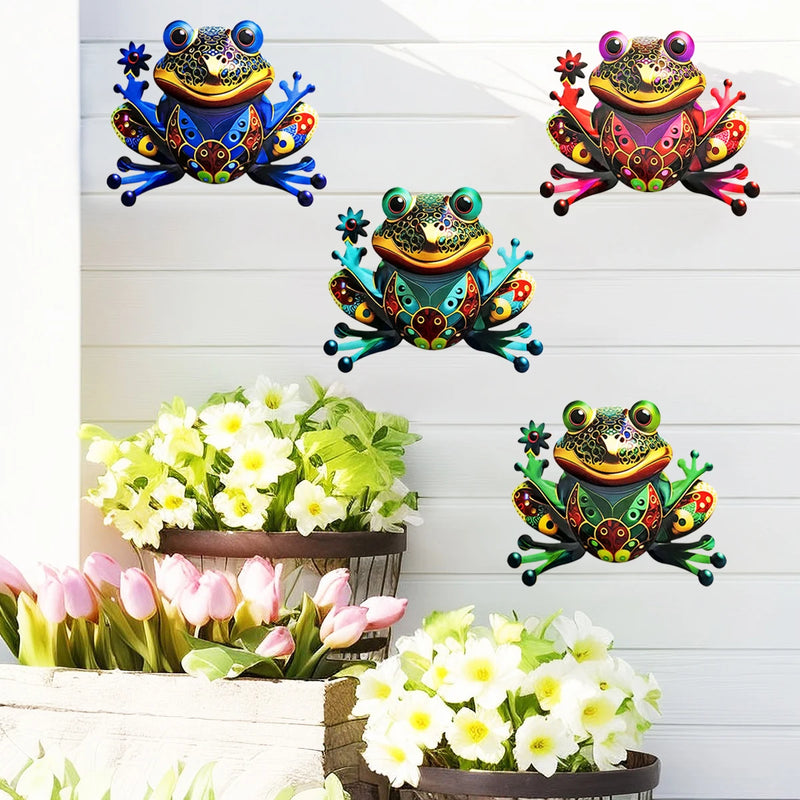 FROVIA Wanddeko Frosch | Metall | Handbemalt | Gartendeko & Innenbereich | 17,5 × 14 × 1 cm