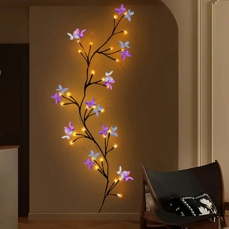 Lichterranke FairyWillow | 30 LED Zauberweide mit Schmetterlingen | USB & 8 Modi | Wasserdicht für Innen & Außen