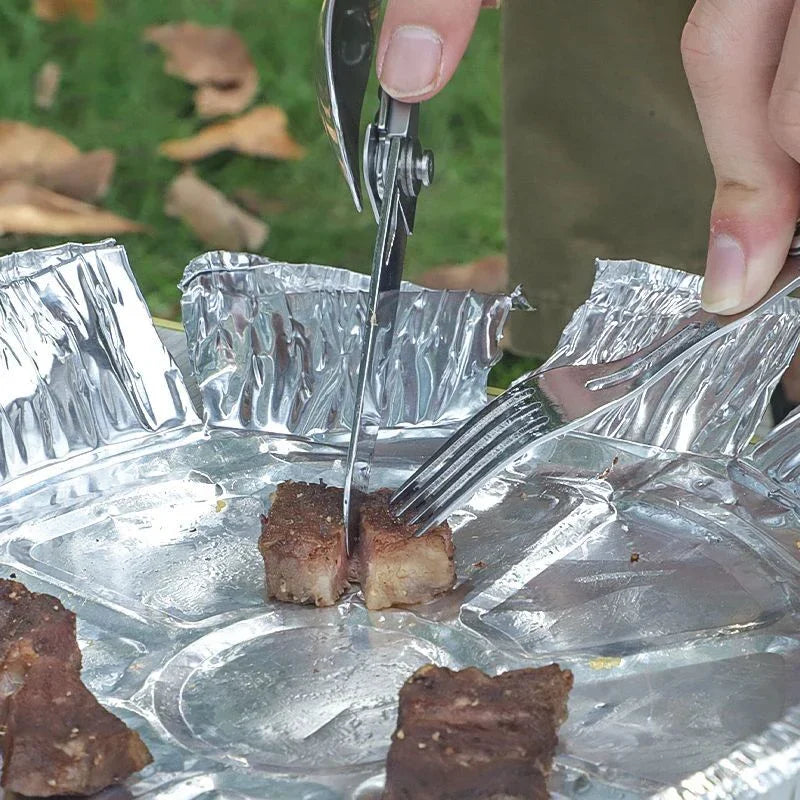 GearSpork Outdoor-Besteck 6-in-1 | Klappbares Multifunktionsbesteck aus Edelstahl | Messer, Gabel, Löffel, Dosenöffner & Flaschenöffner | Für Camping & Trekking