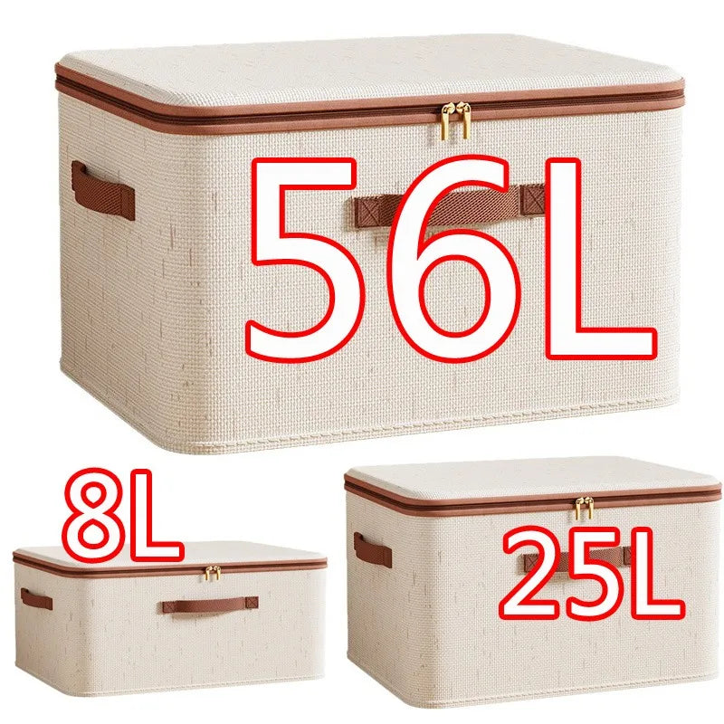 Storvana Aufbewahrungsbox XXL | Robuste Stoffbox mit Deckel & Reißverschluss | Faltbare Hard-Shell-Box aus Baumwoll-Leinen | Ideal für Kleidung, Decken & Spielzeug