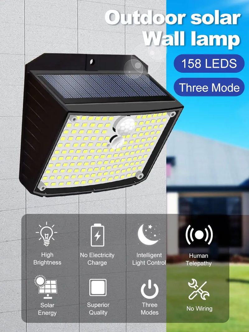 SoluraGuard Solar Wandleuchte 158 LEDs | Bewegungsmelder | IP65 Wasserdicht | 180° Abstrahlwinkel
