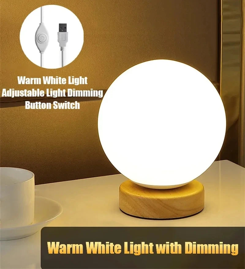 LumiCraft Touch-Tischlampe | USB-Wiederaufladbar | Warmweiß & RGB | Holz- & ABS-Design | 3W